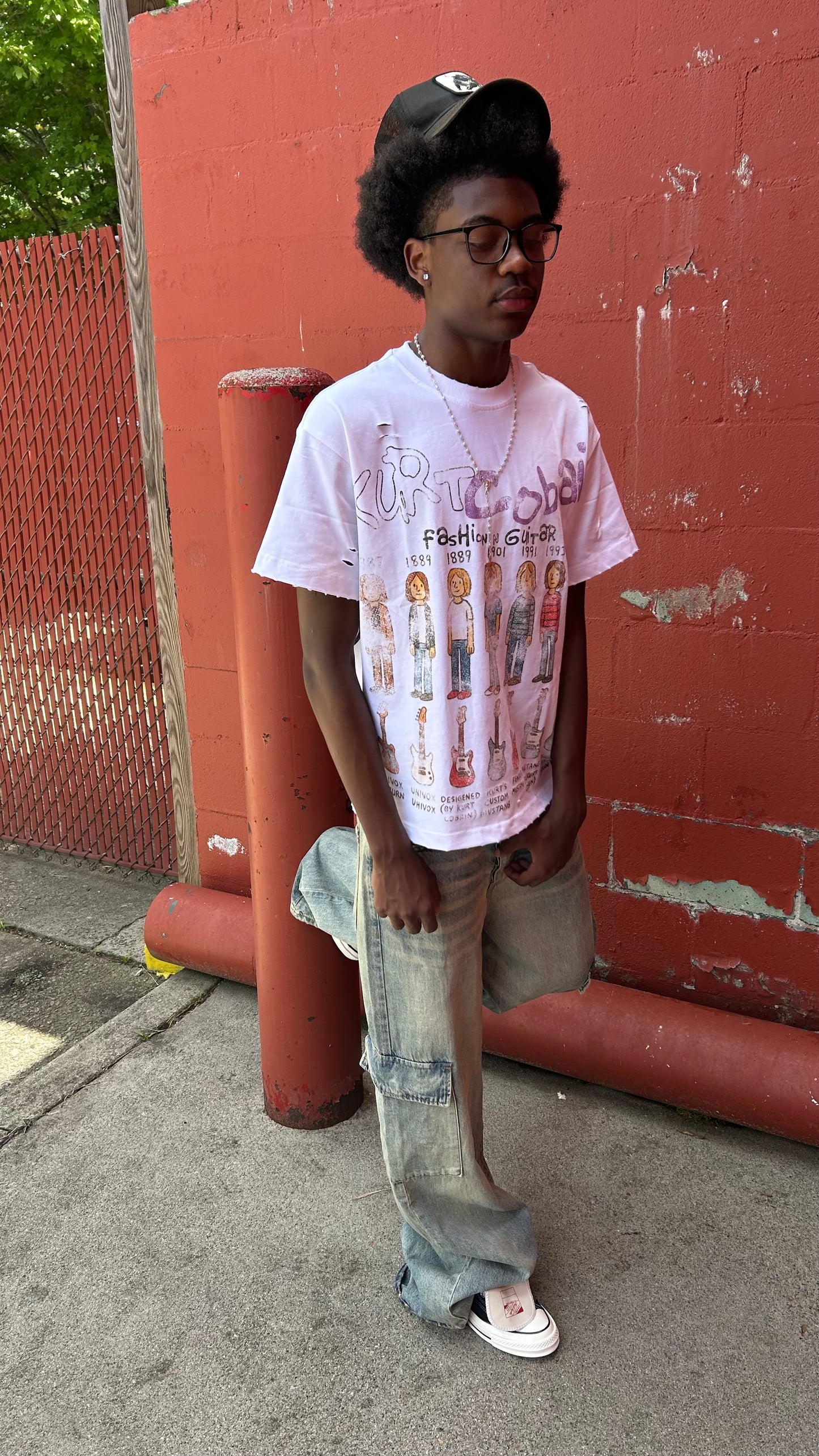 “KC Guitar” Distressed White Tee