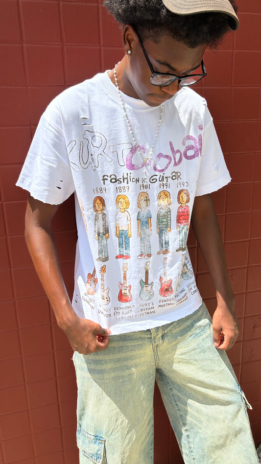 “KC Guitar” Distressed White Tee